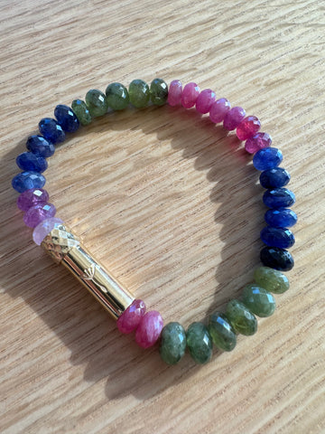 14k solid gold clasp with multi color sapphires