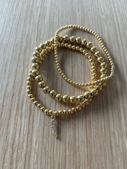 Set of 3 - 18kt gold-filled //tarnish-free// bead bracelets